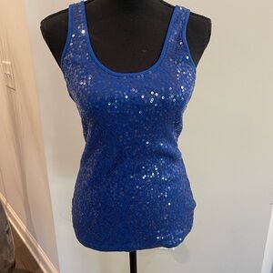 Express Royal Blue Sequin Scoop Neck Tank great condition